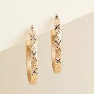 Torrid Gold and Black Stone Hoop Earrings